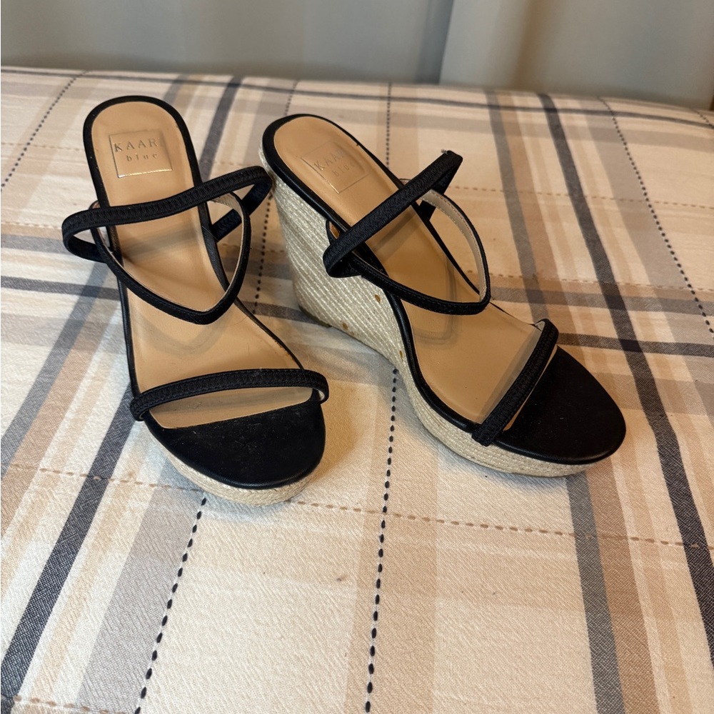 Kaari Blue Black Wedge Sandals for Women